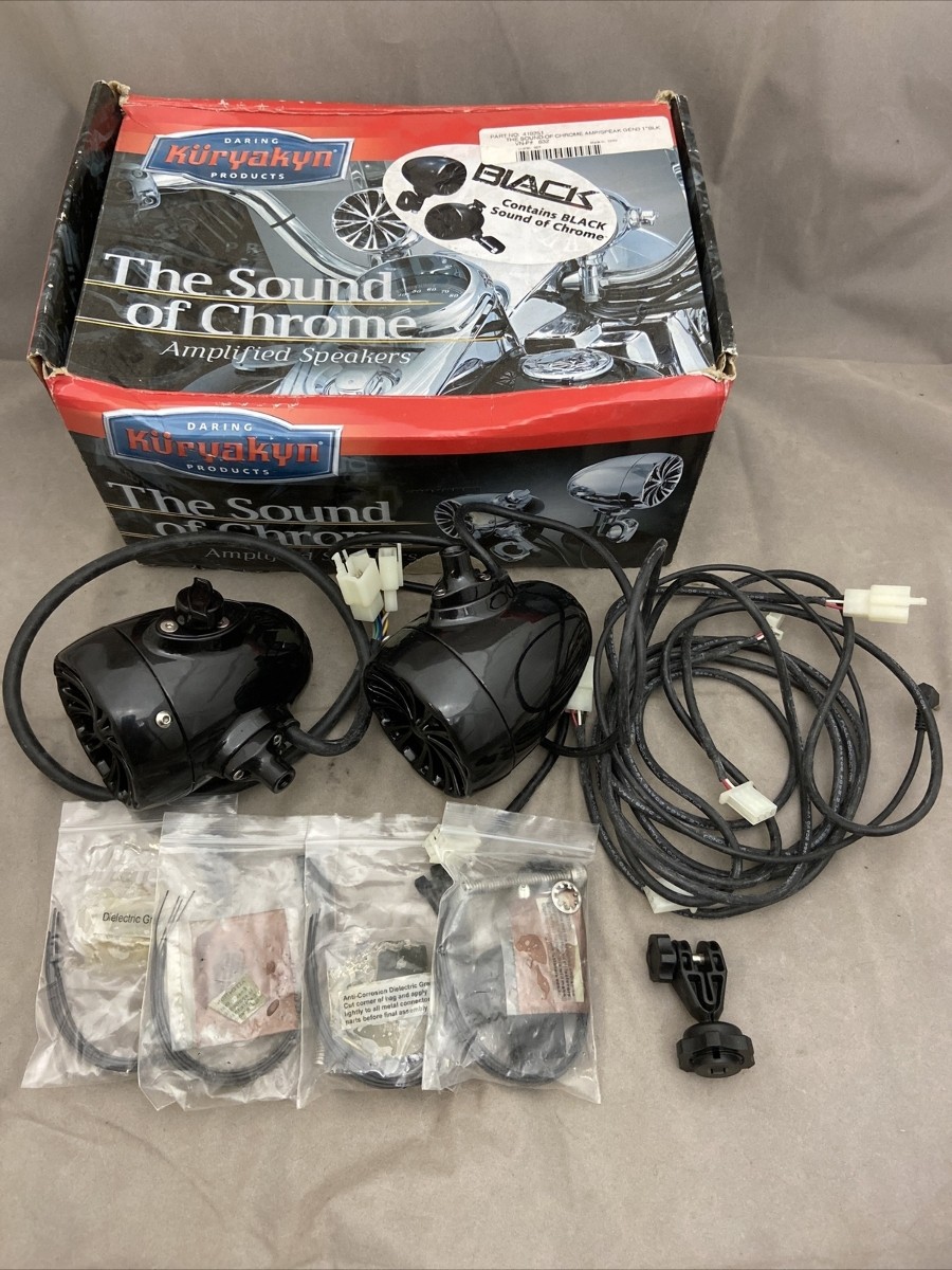 NEW GENUINE Kuryakyn 832 Sound of Chrome, BLACK Amplified Speakers 1" Bars