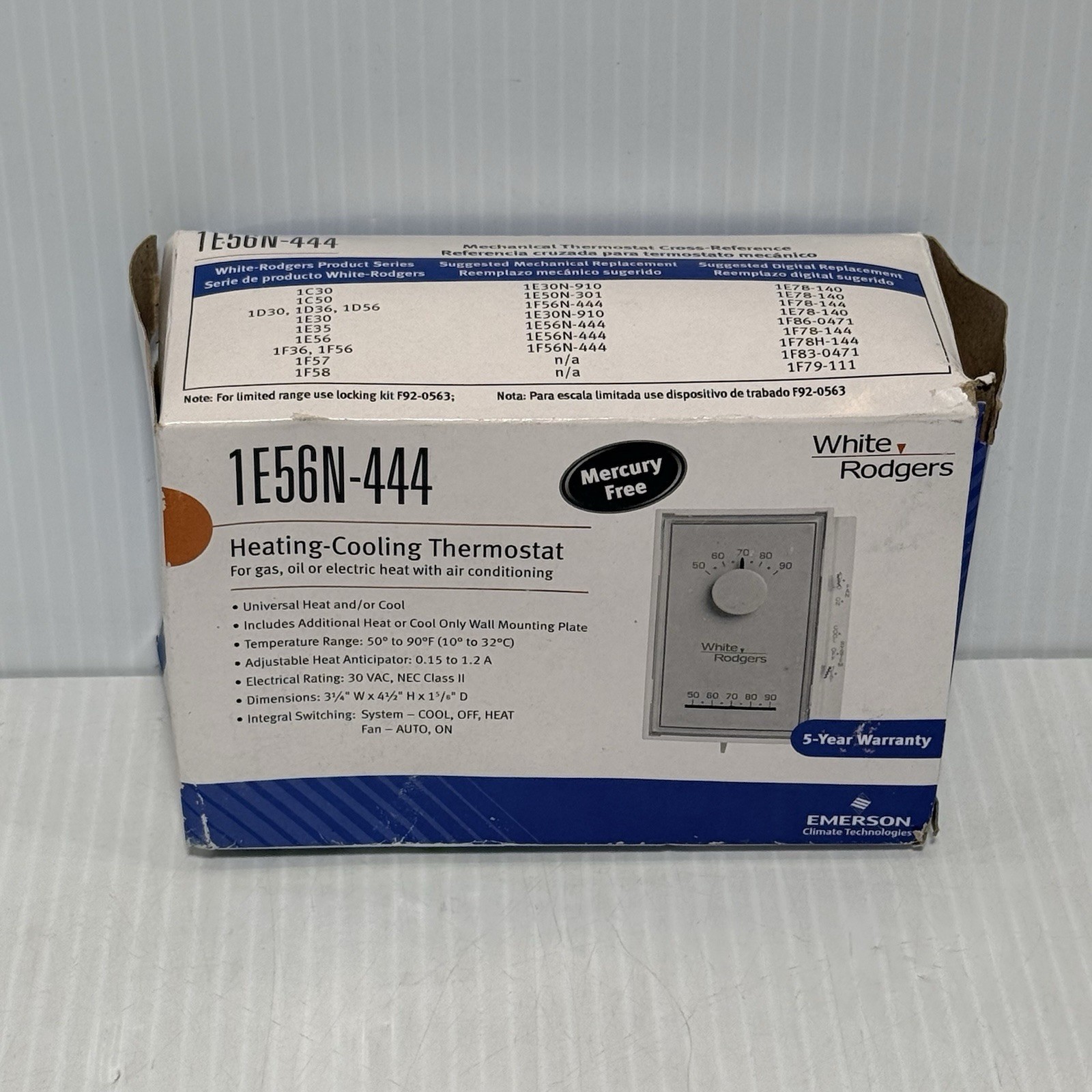 White-Rodgers 1E56n-444 Standard Mechanical Thermostat, 1 H, 1 C, Hardwired,
