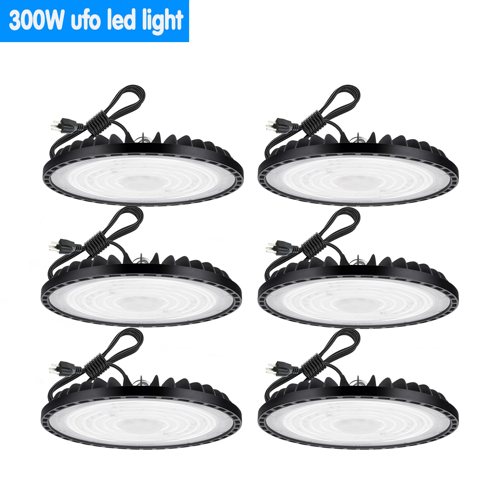 6 Pack 300W UFO Led High Bay Light Warehouse Commercial Industrial Shop Lights