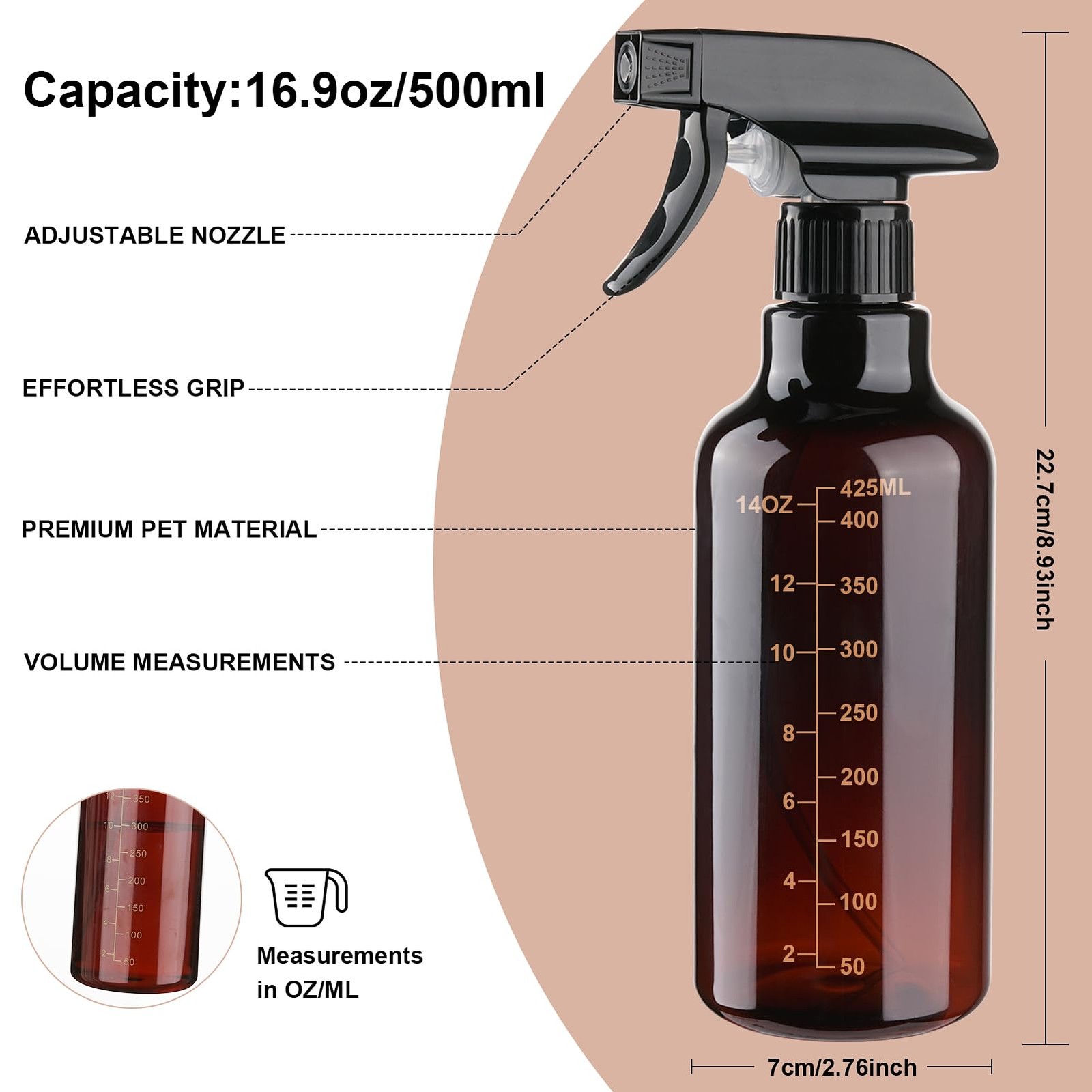 Plastic Spray Bottle 16.9oz Empty Spray Bottles Refillable Container Trigger ...