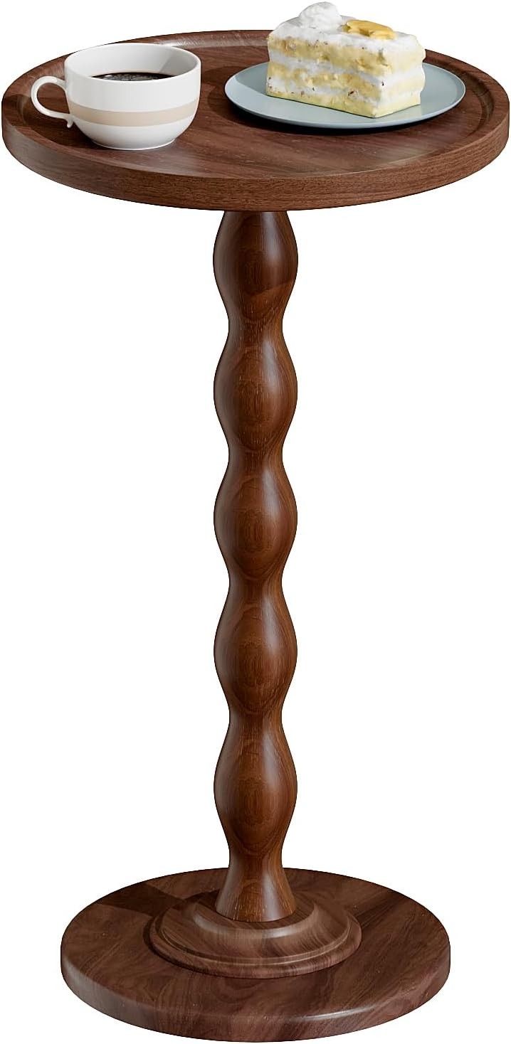Small Round Side End Table - Solid Wood Accent Drink Table for Living Room