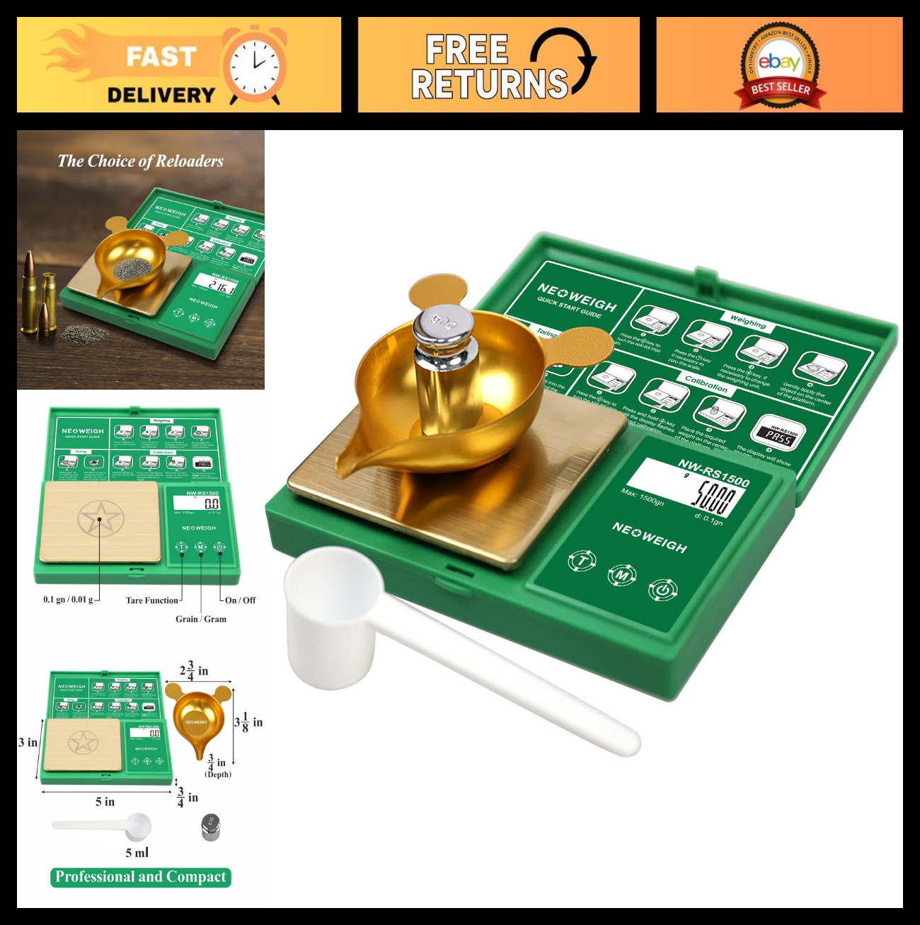 Digital Reloading Scale 1500g x 0.1gn, Precision Powder Scale with Metal Pan & S
