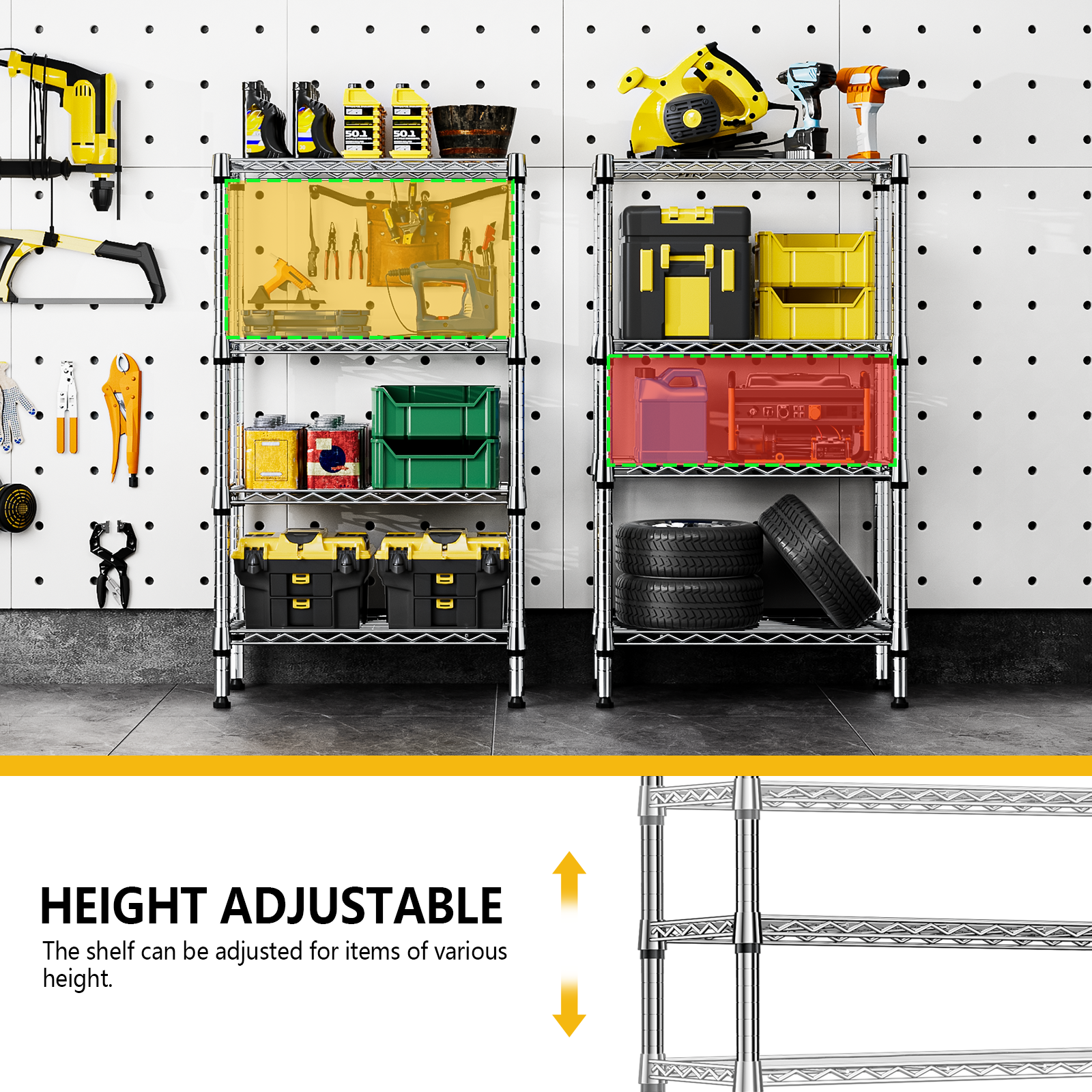 4 Tier Stackable Storage Kitchen Wire Shelves Steel Organizer Pantry Garage Rack