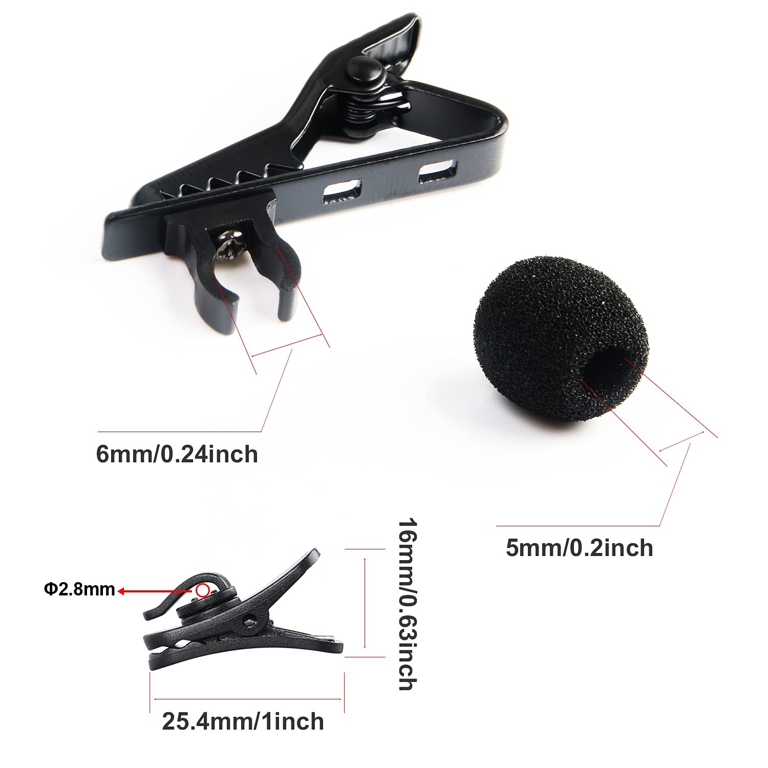AUGSUN 18Pcs Lapel Microphone Clips Replacement Kit, 6Pcs Mini, black