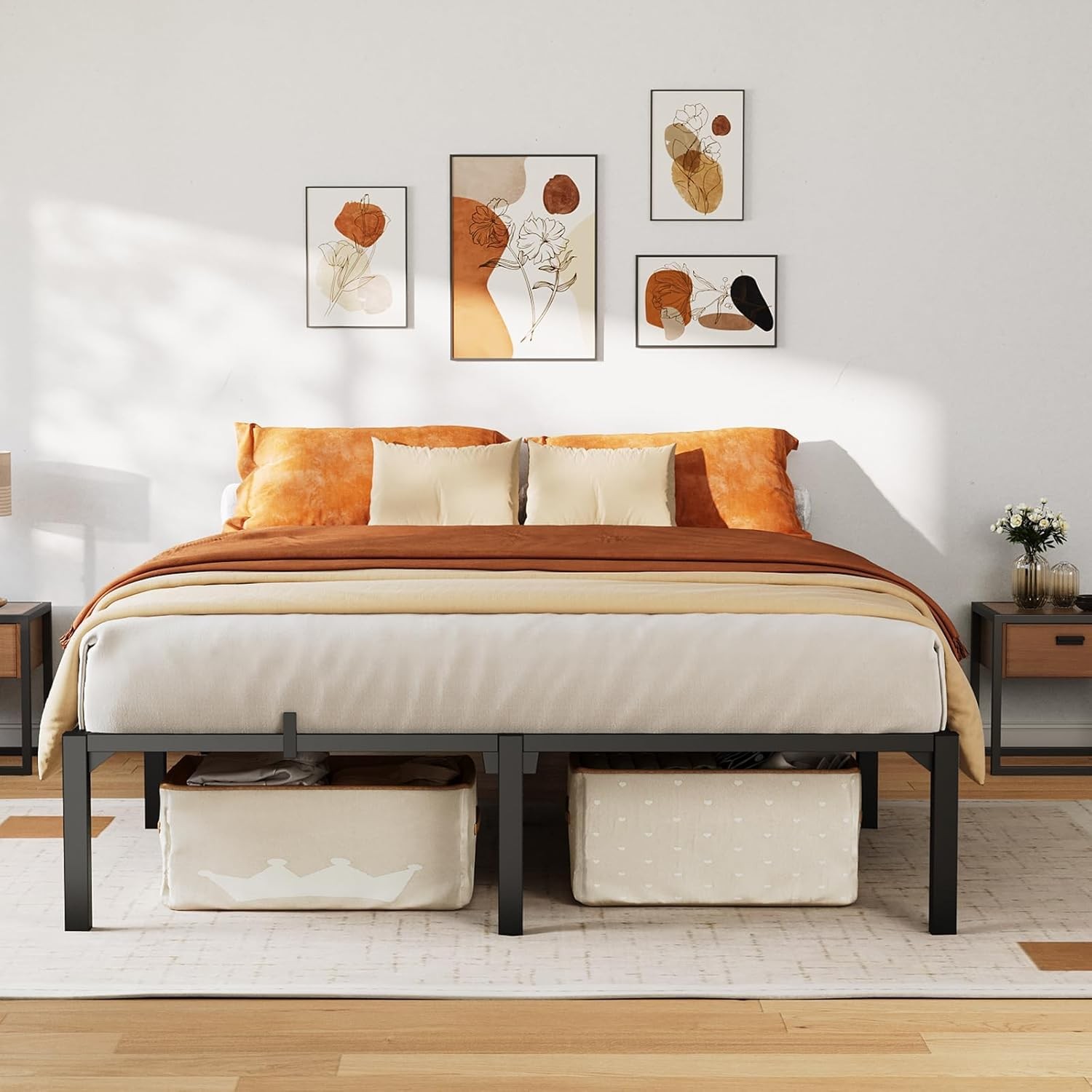 Full Metal Platform Bed Frame, No Screw Assembly Heavy Duty Steel Slats 800 lb