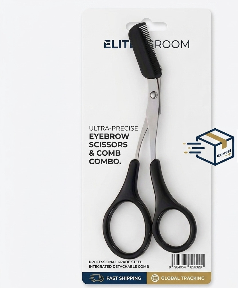1Pc Eyebrow Trimmer Scissors Kit Grooming Set w/ Comb for Men Women Facial Hair