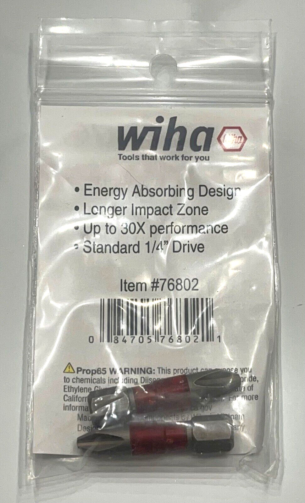 Wiha PH2 x 29mm Terminator Impact Phillips Screwdriver Bits 1/4" Hex Shank 2pk