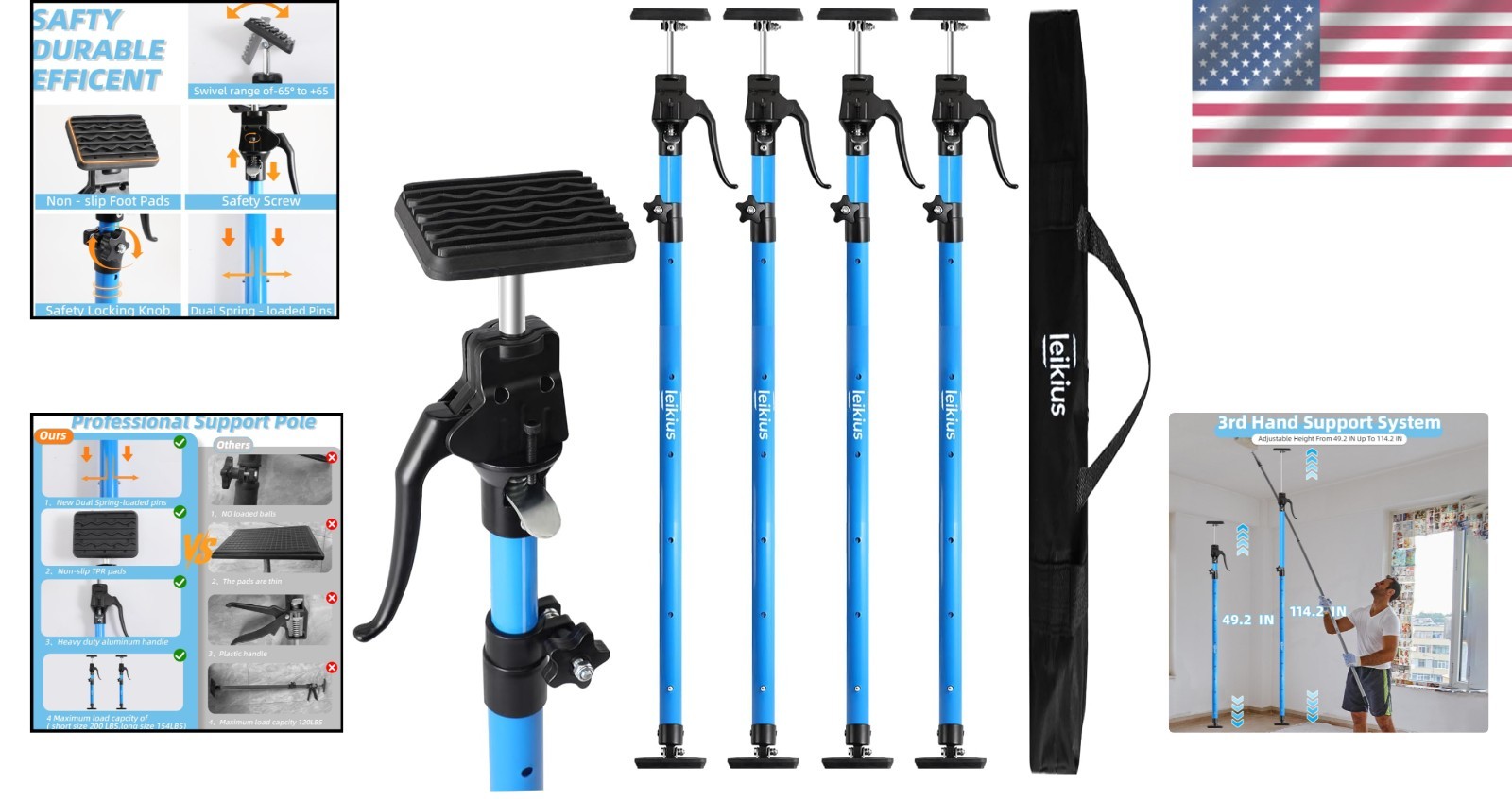 Cabinet Jacks for Installing Cabinets Drywall Support Pole Adjustable Extend ...