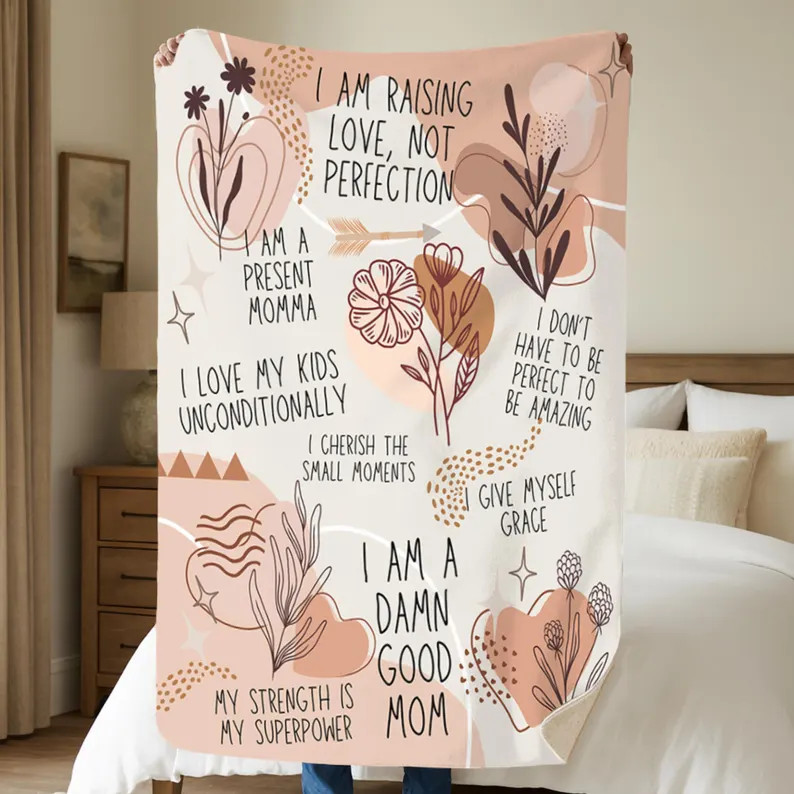 Boho Mom Affirmation Sherpa Blanket Positive Vibes