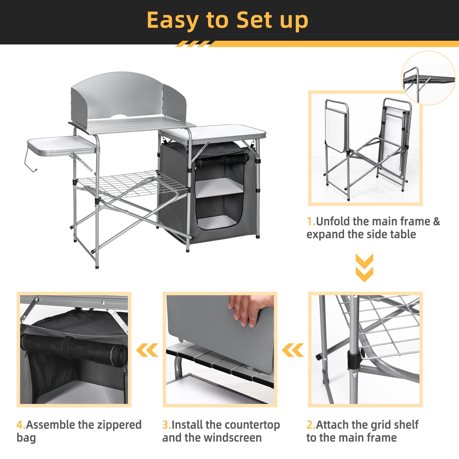 Portable Outdoor BBQ Grilling Stand Foldable Camping Table w/Windscreen Bag