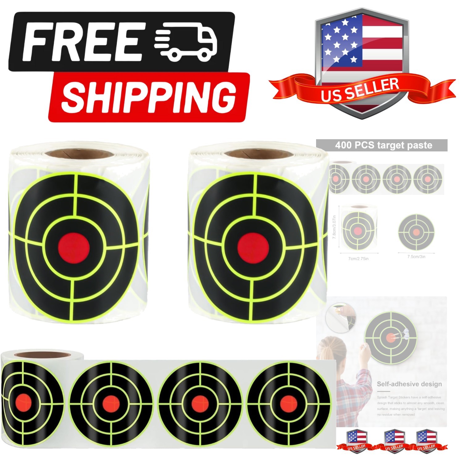 3 Inch Splatter Shooting Targets - 200 Pcs/Roll Self-Adhesive Reactive Sticke...