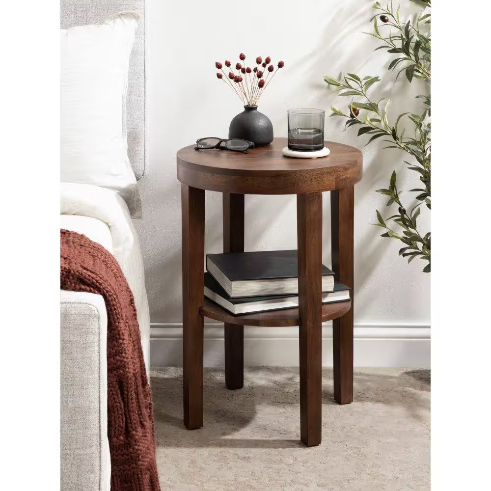 Talcott 16.00 In. Walnut Brown round Solid Wood End Table