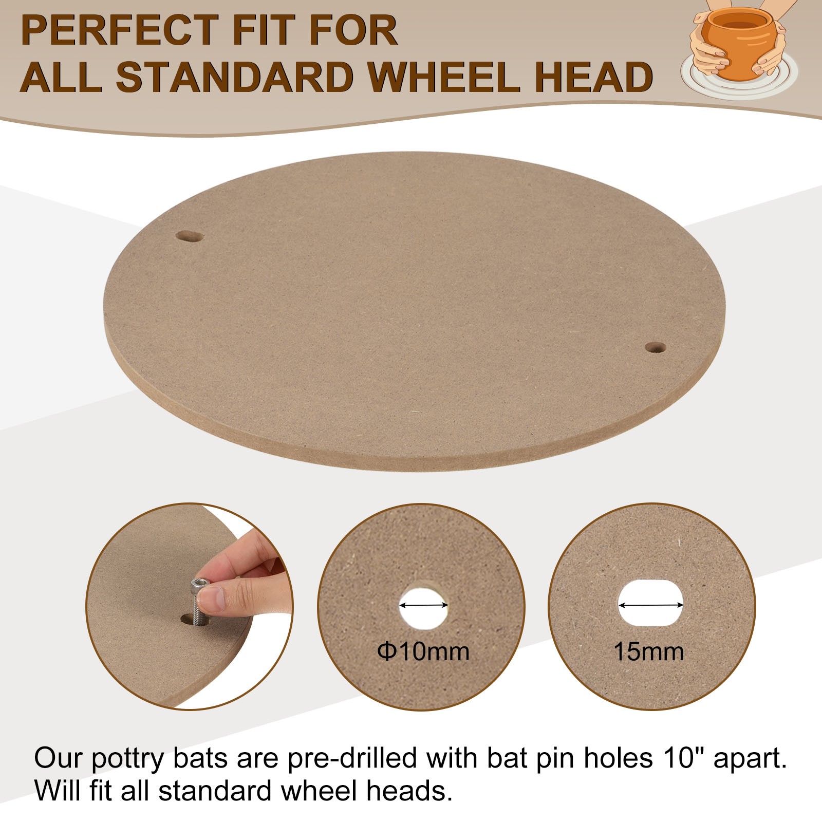 2 Pack 14-Inch Pottery Wheel Bat, 1/3" Thick Round