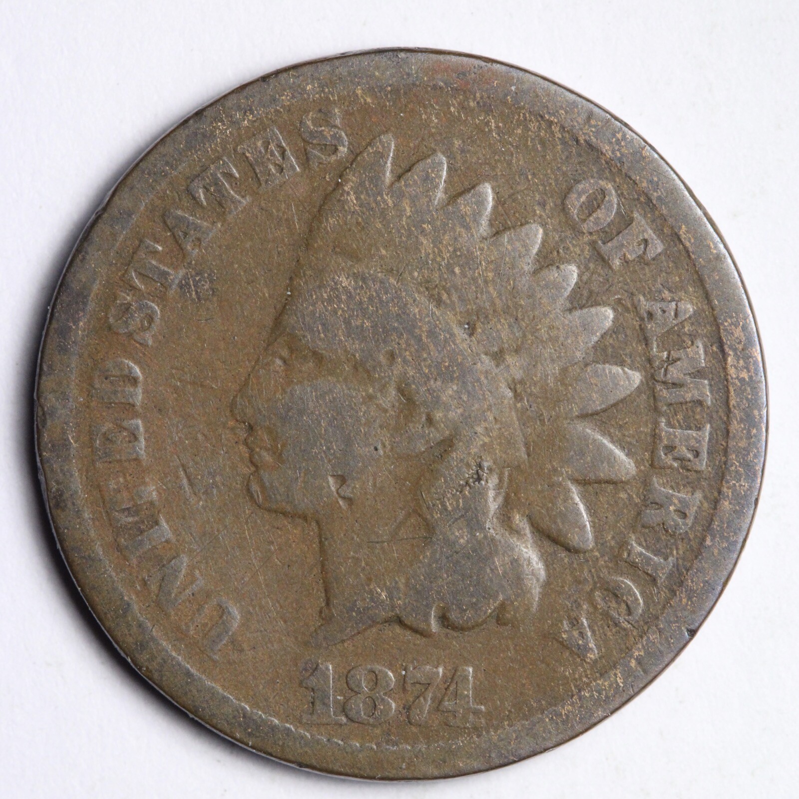 1874 Indian Head Cent Penny CHOICE GOOD+ E124 DACH