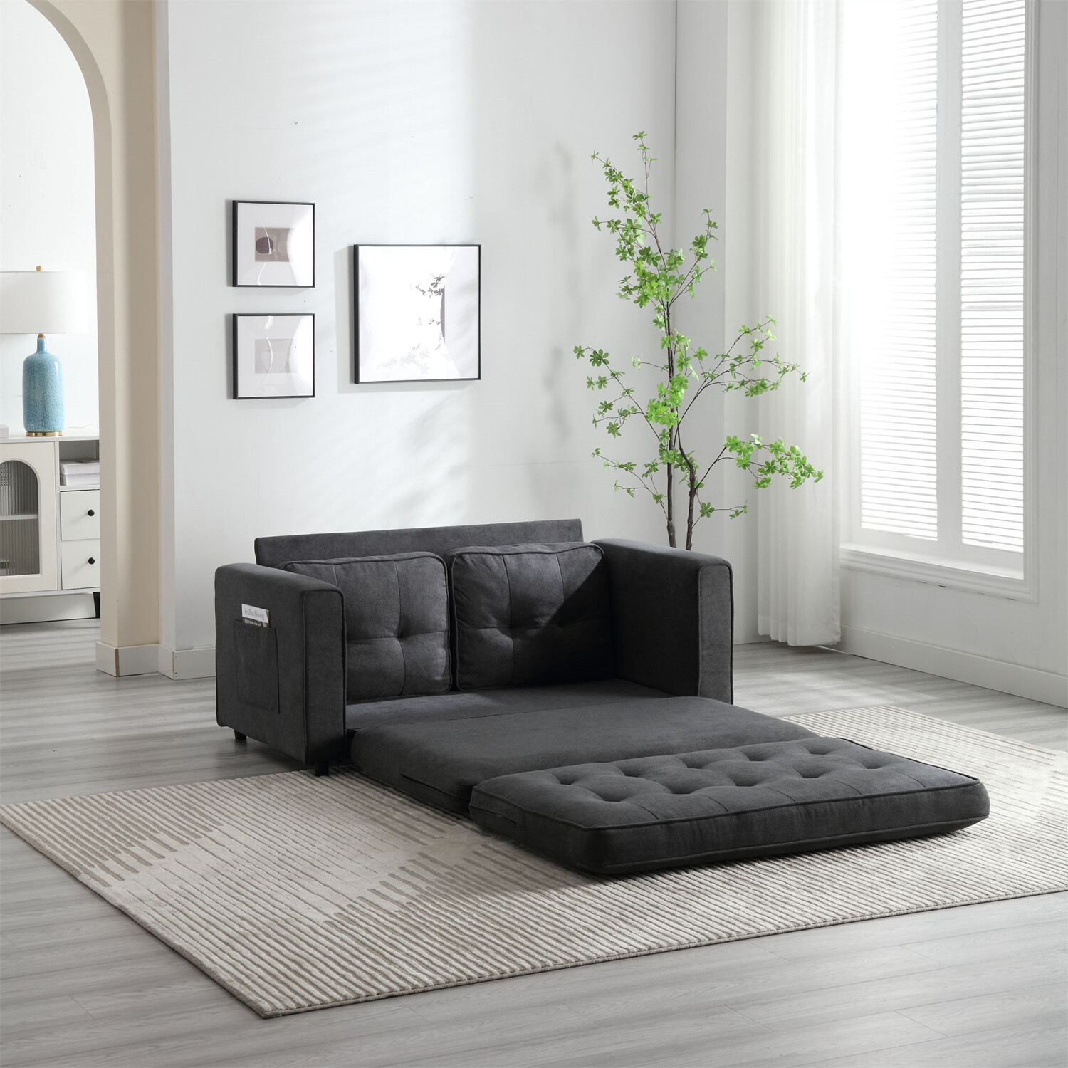 Convertible Sleeper Sofa Bed Velvet Loveseat Sofa Couch Futon Sofa Pull-Out Bed