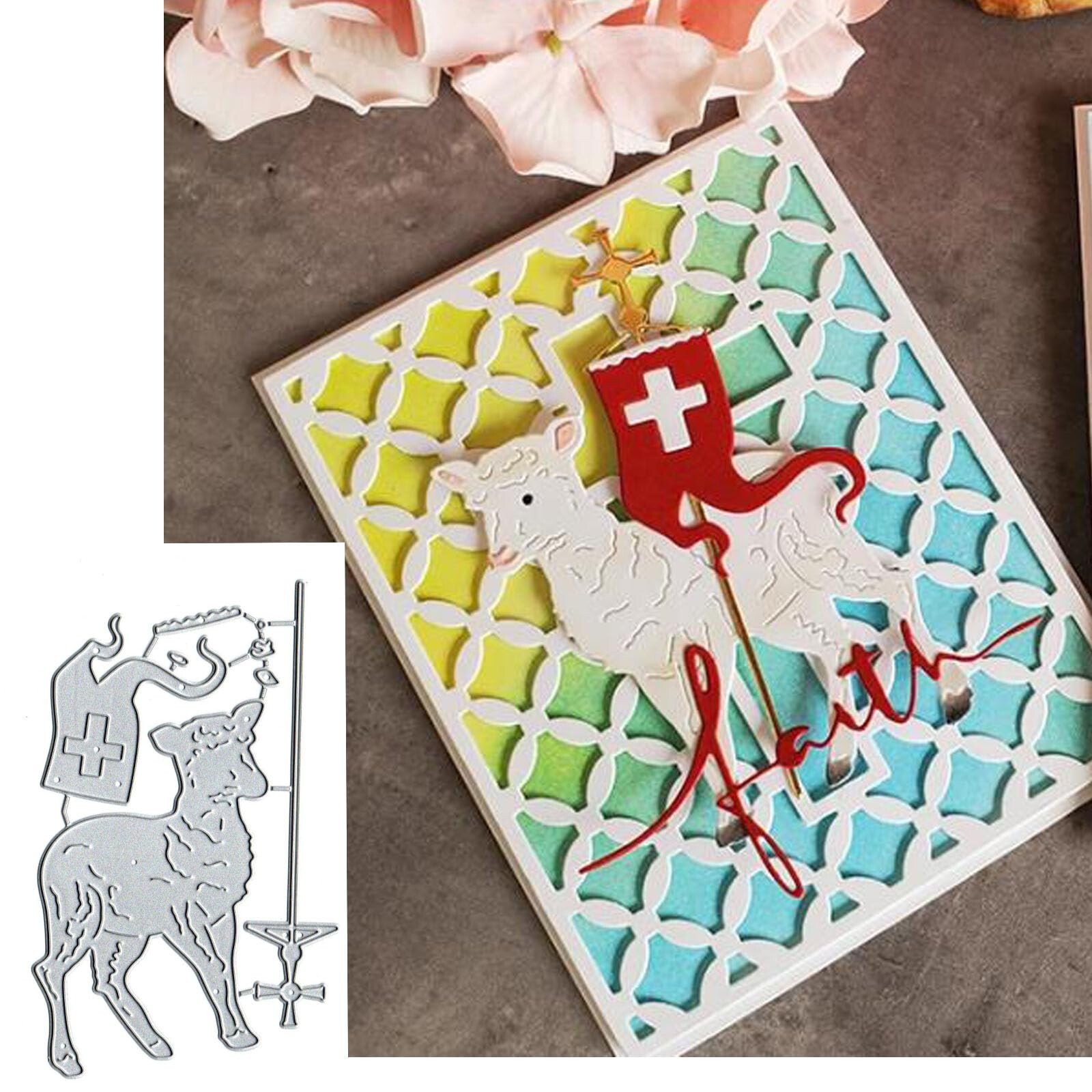 Easter Sheep Animal Metal Die Cuts,Cross Sheep Alpaca Cutting Dies Cut Stenci...