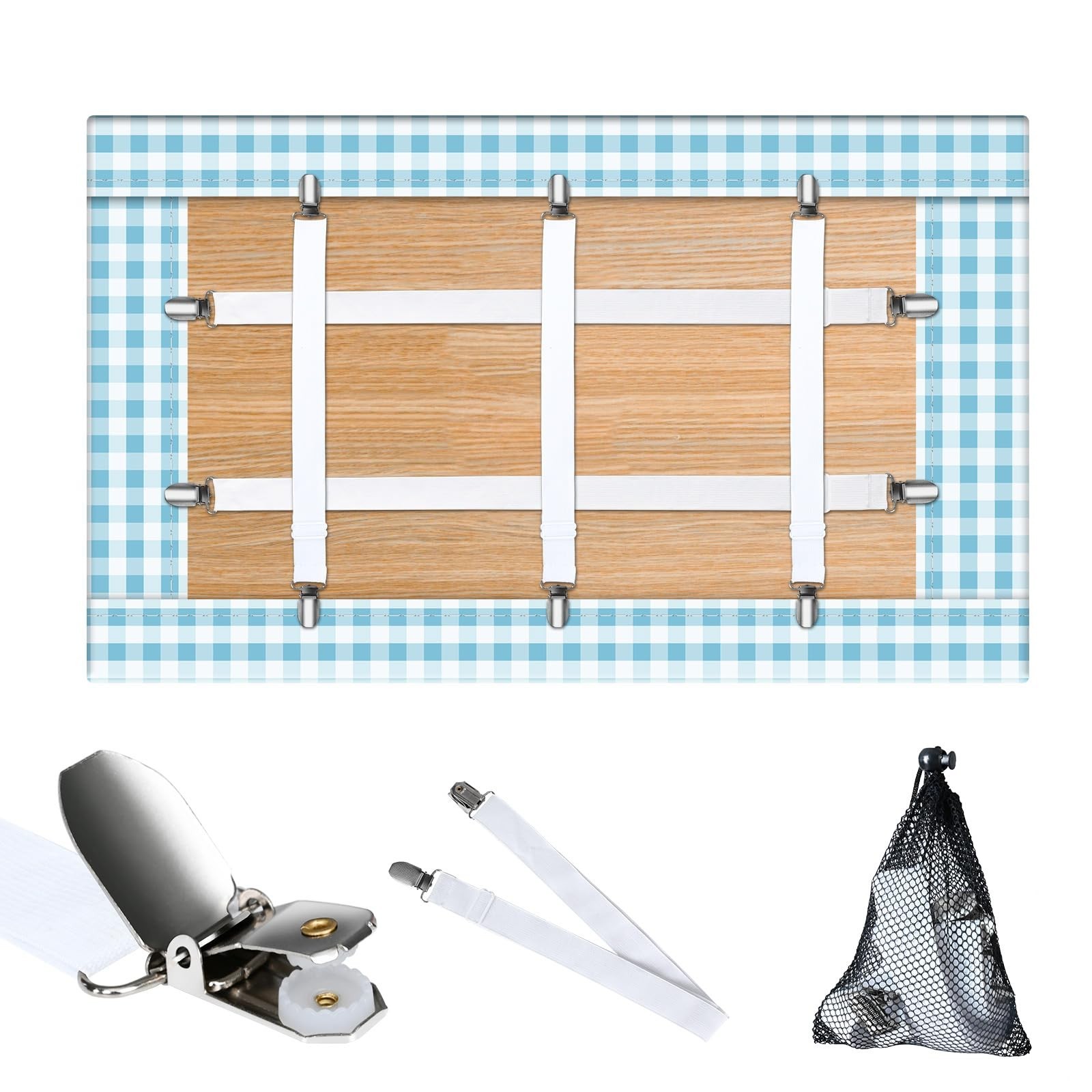 Table Cloth Holder Clips Hidden Straps 5 Pack,Adjustable Elasticity Picnic Ta...