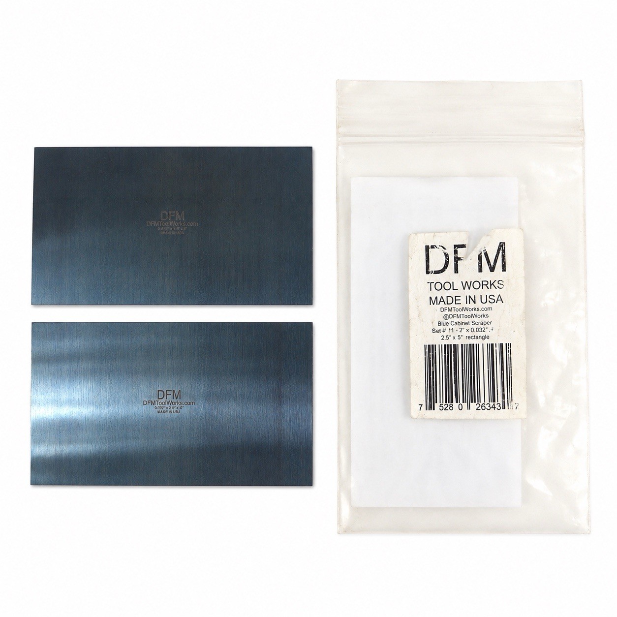 DFM ToolWorks Cabinet Scrapers Lot 2 Blue Steel 2.5x5 .032 USA Woodworking