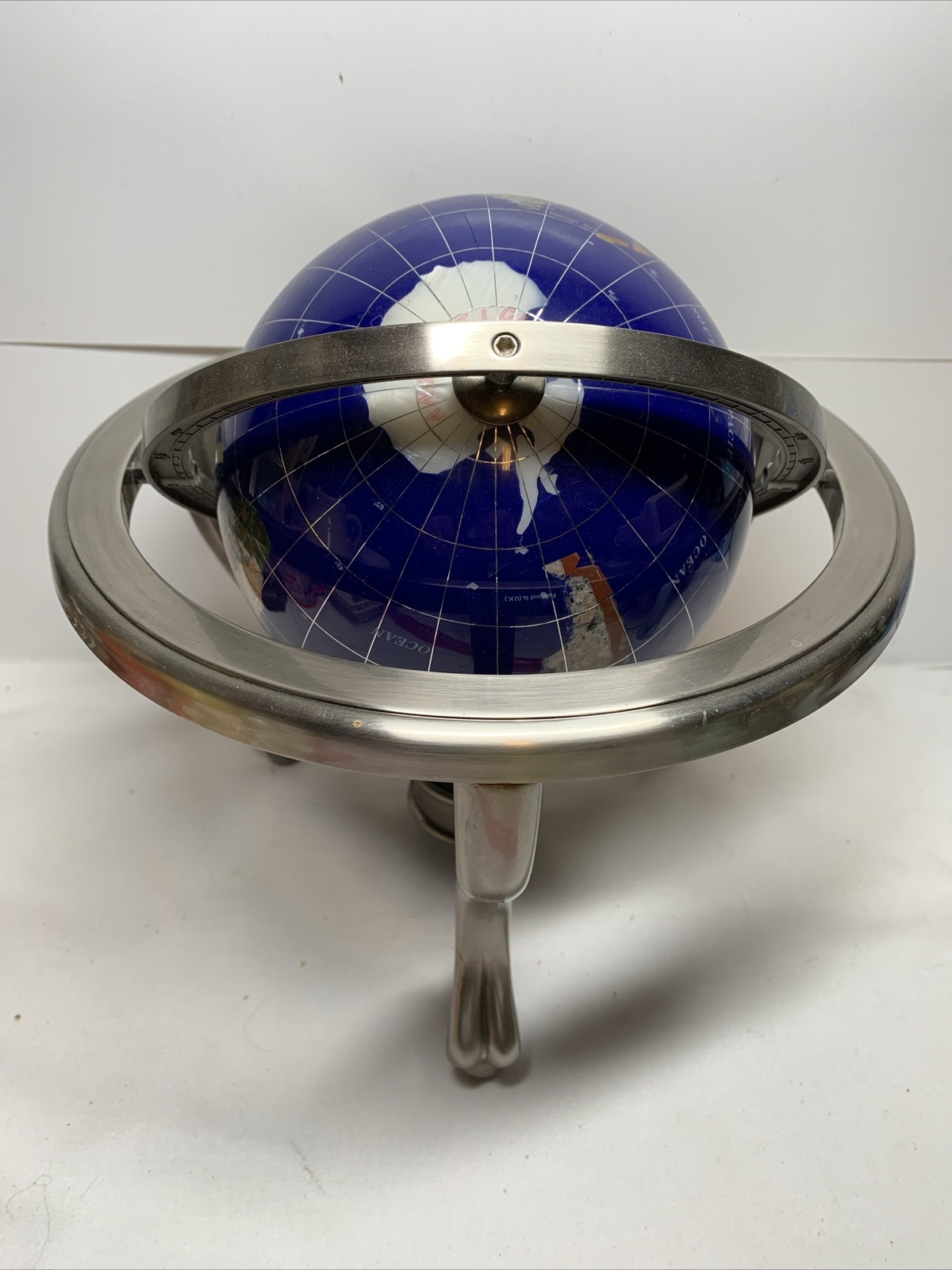 Polished Stone Globe in 360° Rotating Brass Frame