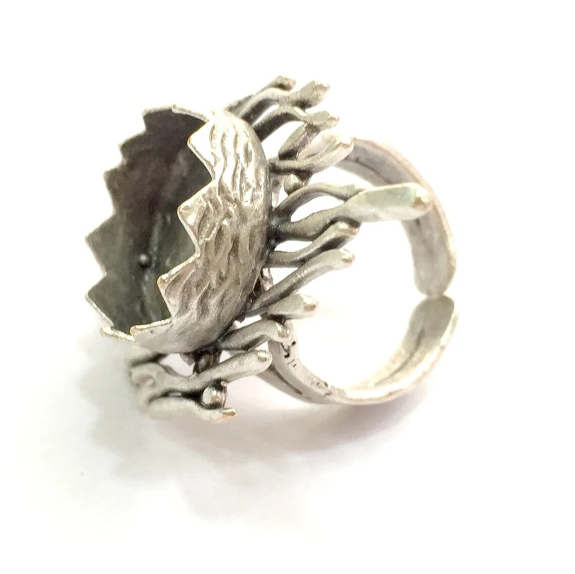 Round Blank Ring Bezel Setting Adjustable Base Antique Silver Plated Brass