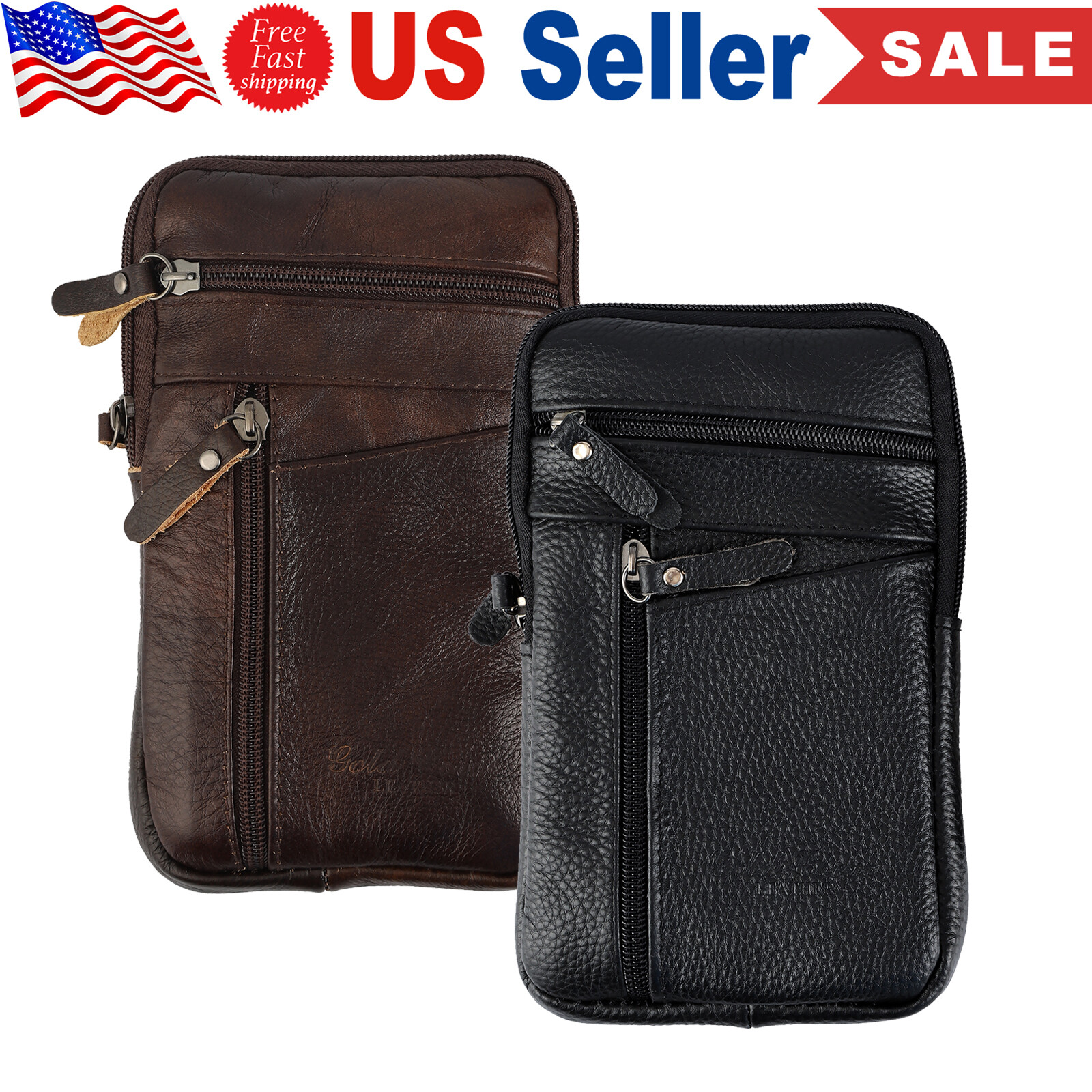 Men Leather Fashion Phone Pouch Hand Bag Crossbody Waist Belt Pack  US