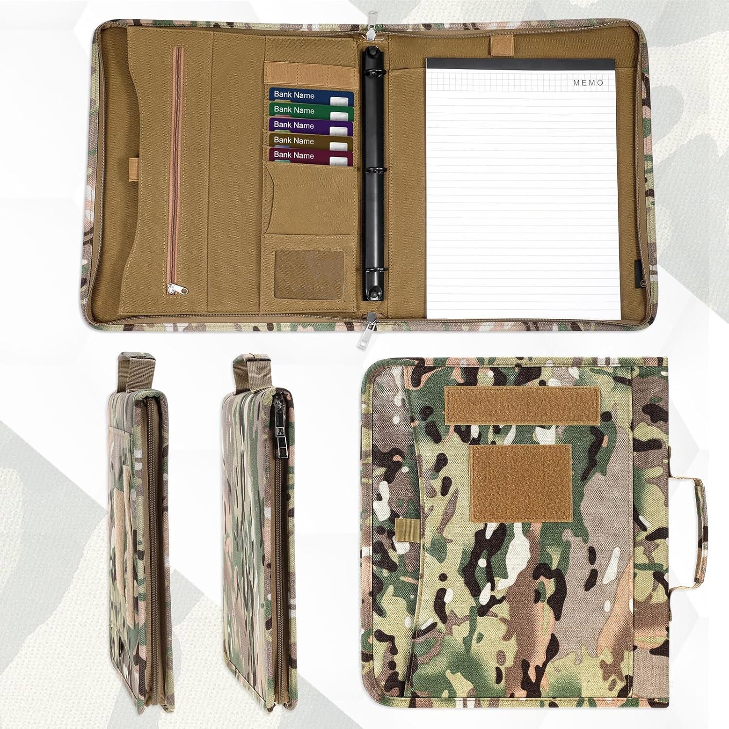 Tactical A4 3-Ring Binder Padfolio Notepad Weatherproof Notebook Cover w/ Zipper