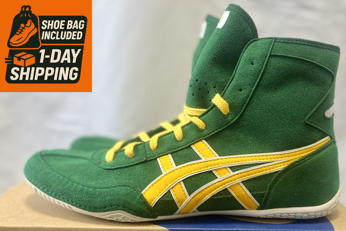 Opt Laces Yellow : Asics Wrestling Shoes EX-EO 1083A001 Green x Yellow x White