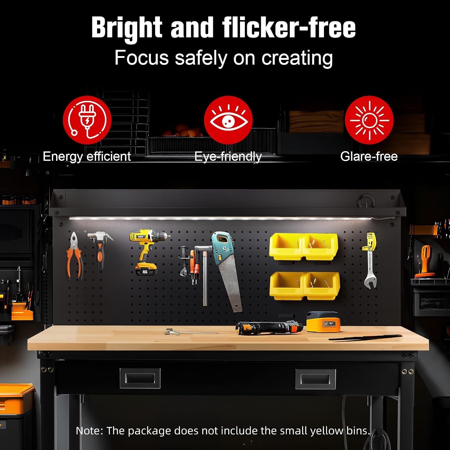 60" Workbench with Drawers Work Benches for Garage with Strip Light Adjustable