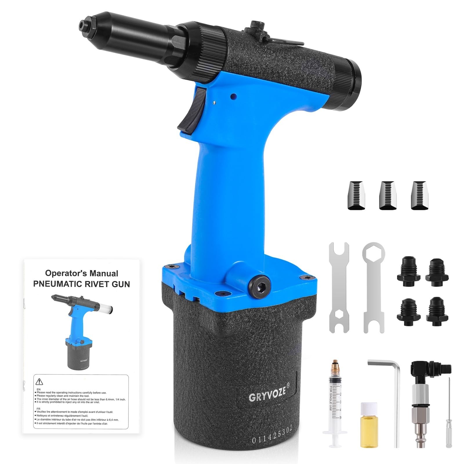 Pneumatic Rivet Gun Kit – Air Pop Riveter with 3/32", 1/8", 5/32", 3/16" R