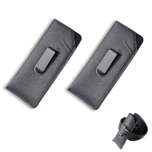 2 Packs Glasses Case with Clip Soft Black Leather Eyeglass Pouch with Plastic