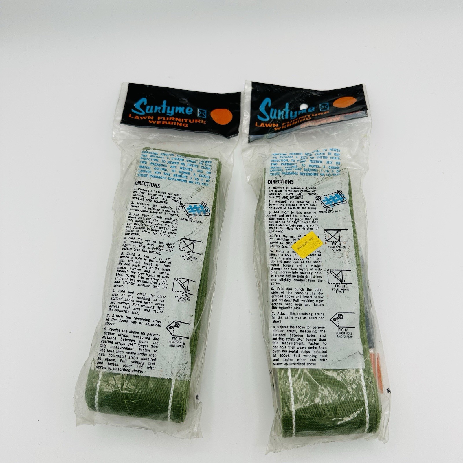 (2) Vintage Suntyme Lawn Furniture Webbing Green White Stripe 17Ft New Sealed