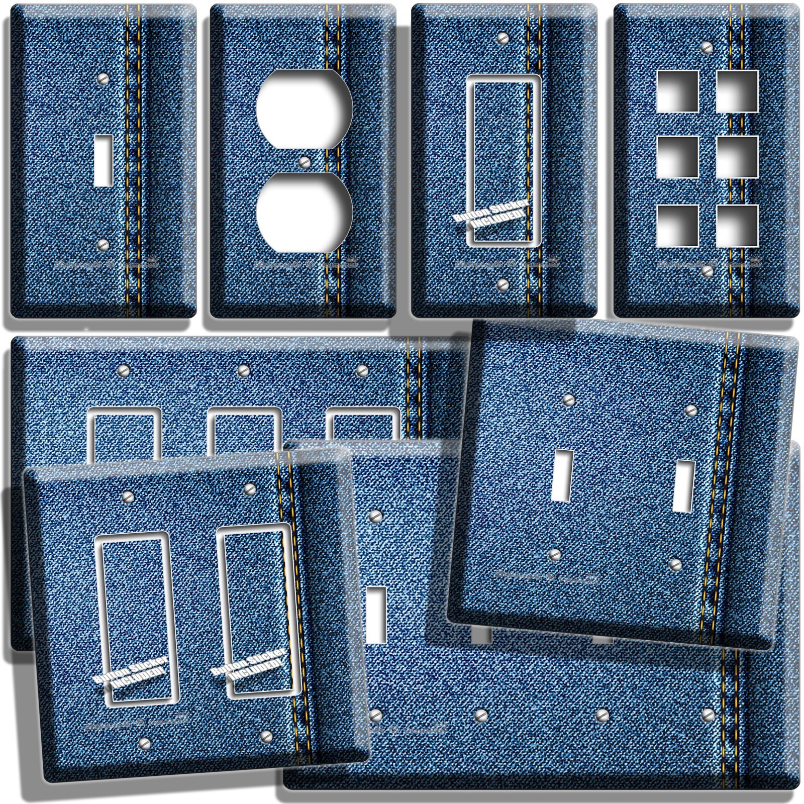 VINTAGE DENIM STITCH JEANS STYLE LIGHT SWITCH OUTLET WALL PLATE HIPPY ROOM DECOR