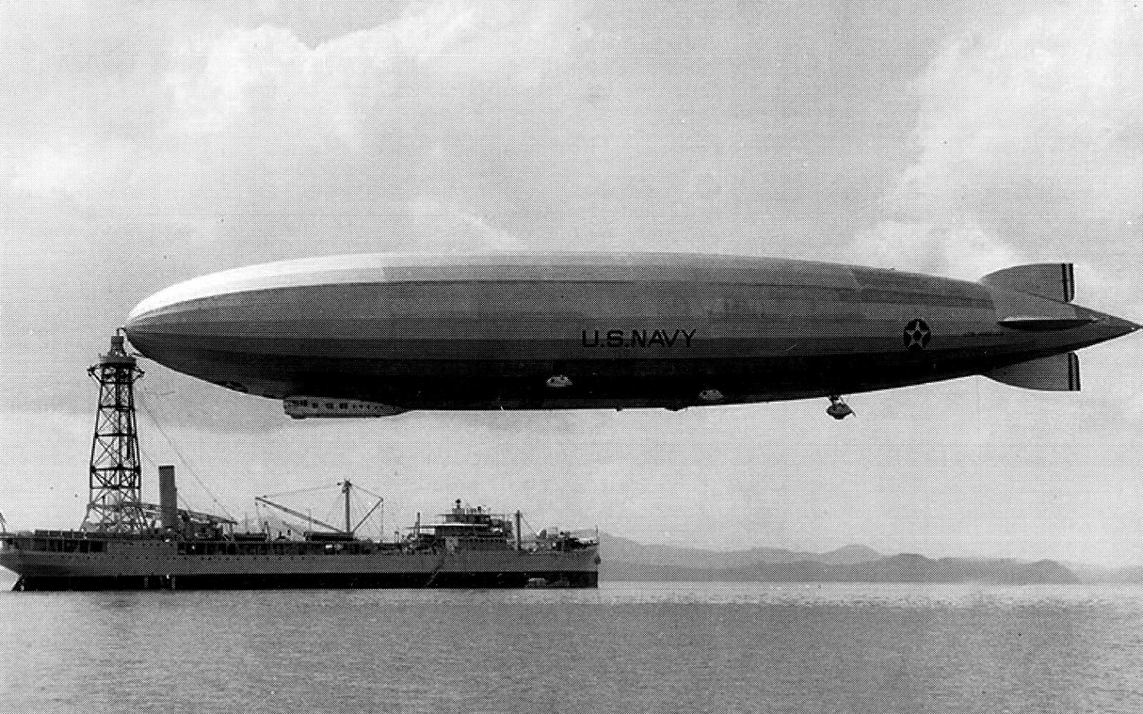 Postcard USS Patoka AO-9 with Zeppelin Los Angels
