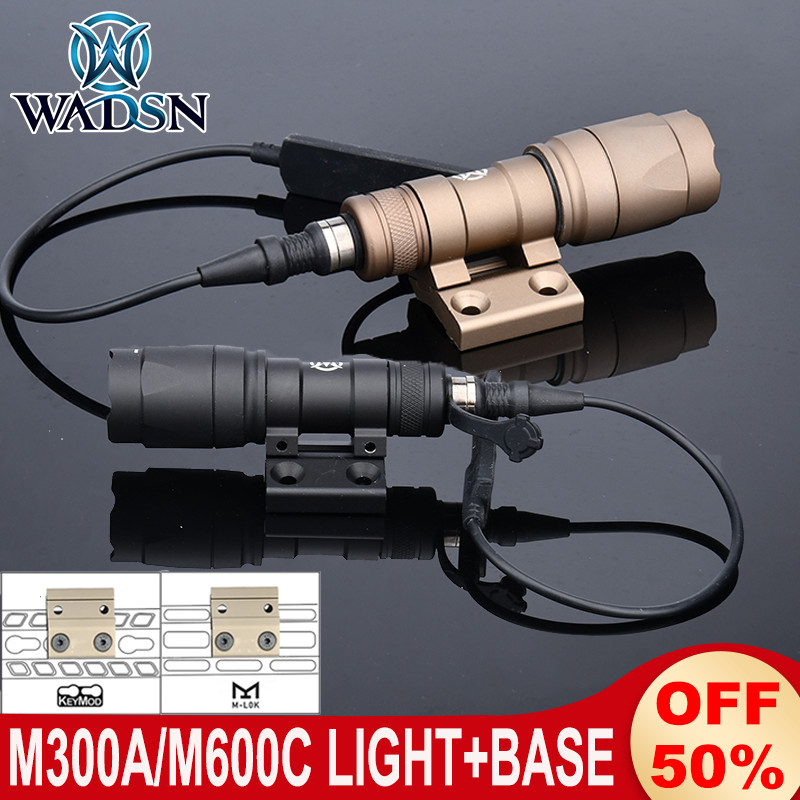 WADSN M300A M600C Hunting Flashlight Fit 20MM+Offset Mount Base Fit Mlok Keymod