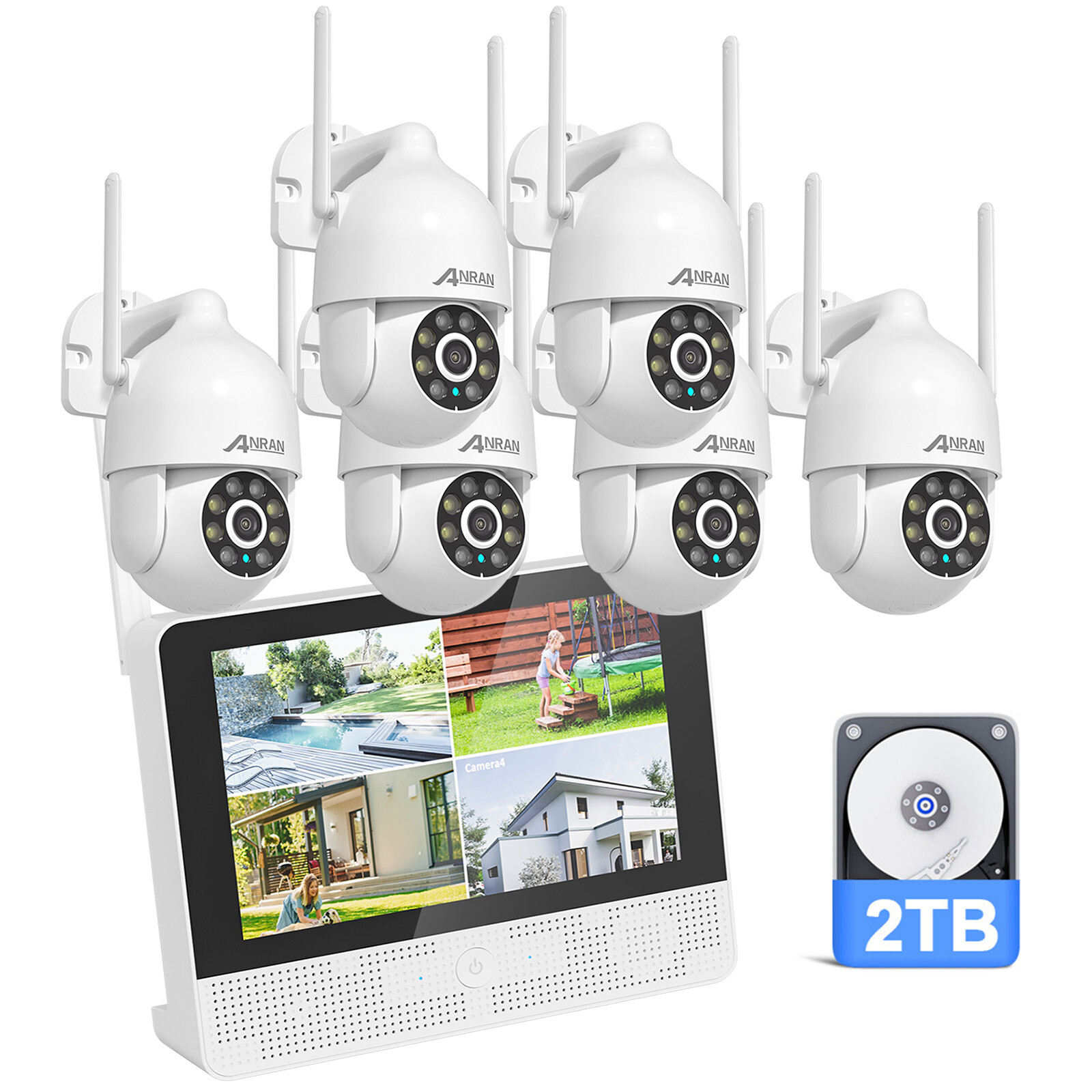 ANRAN Wireless Home Security Camera System Pan/Tilt Outdoor 2TB HDD 8CH 5MP NVR