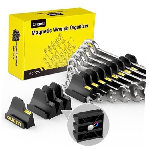 50pcs Magnetic Wrench Organizer Set for Tool Drawer - Black