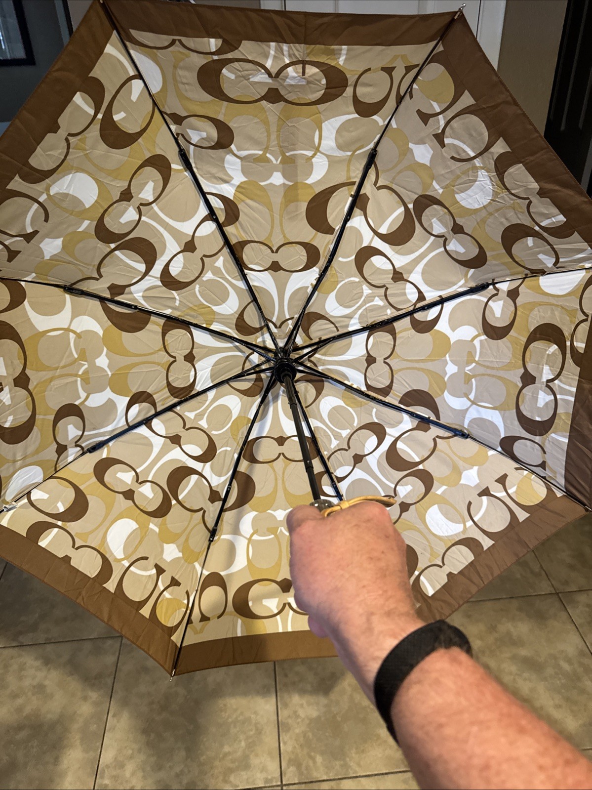Coach Umbrella Brown Cc Signature Collapsible Compact