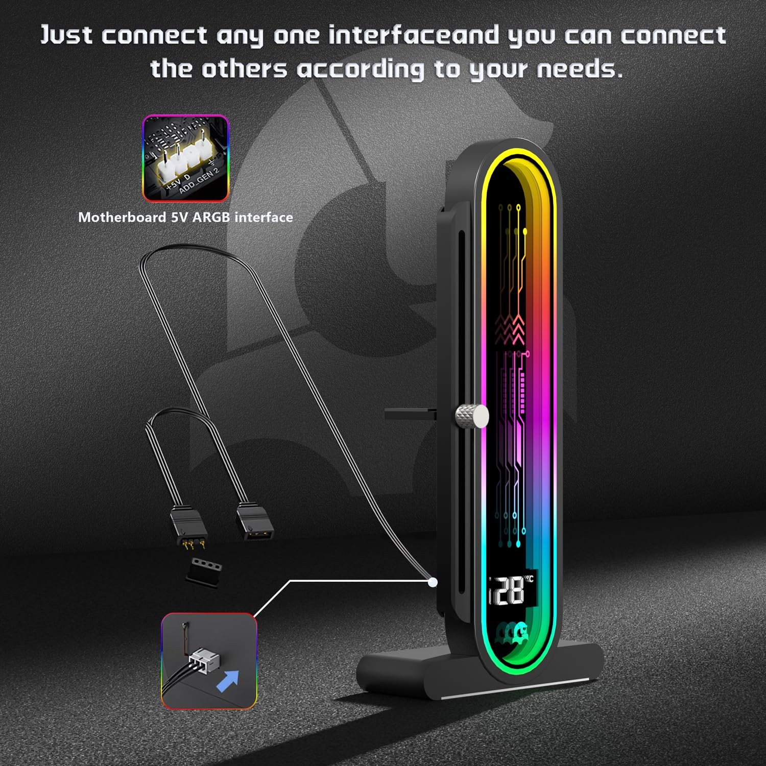 ARGB GPU Support Bracket Temperature Display 5V 3pin Height Adjustable Black