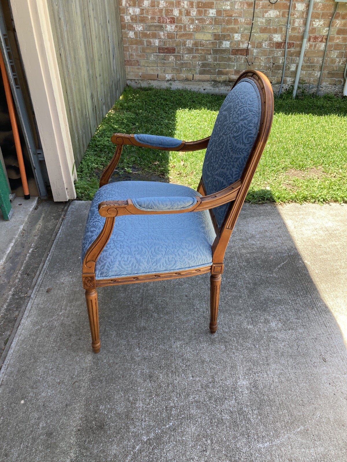 1 Louis XVI Blue Upholstery Arm Chairs. Nice.