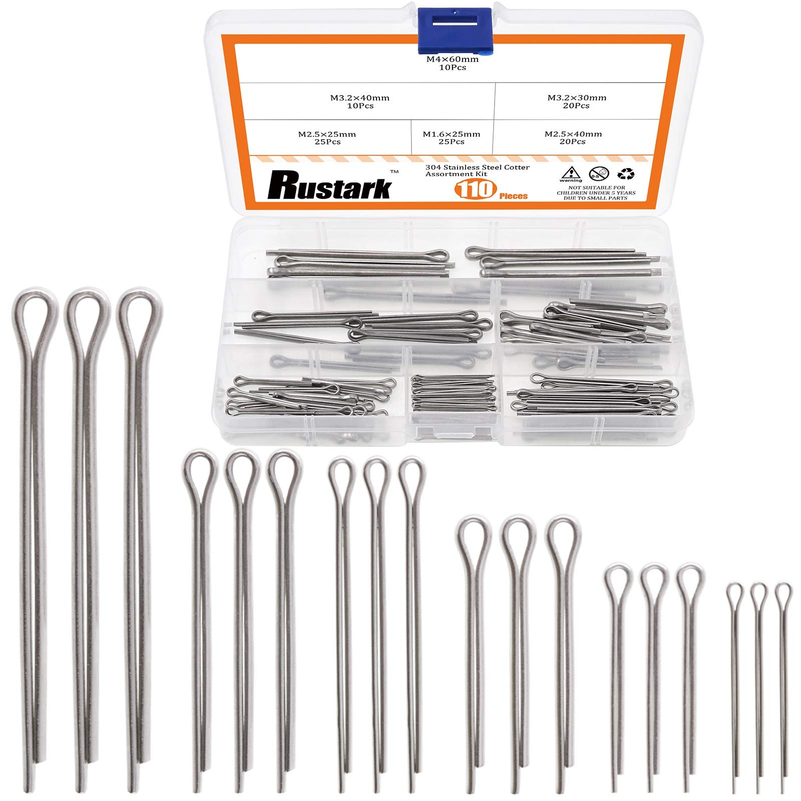 110Pcs 6 Sizes 304 Stainless Steel Cotter Pin Clip Key Fastener Fitting Assor...