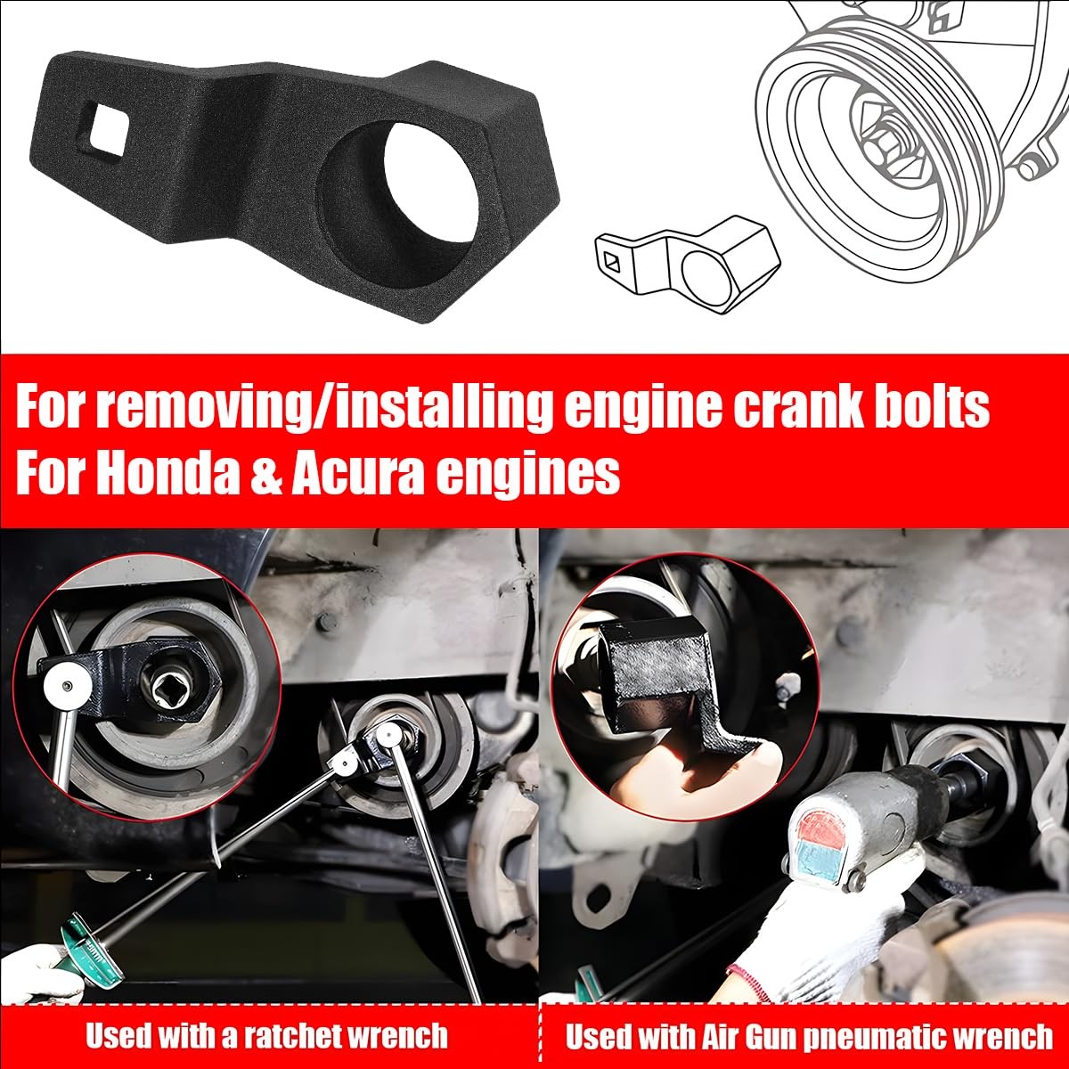 Car Crankshaft Pulley Removal Tool, 19mm Harmonic Balancer Socket & 50mm
