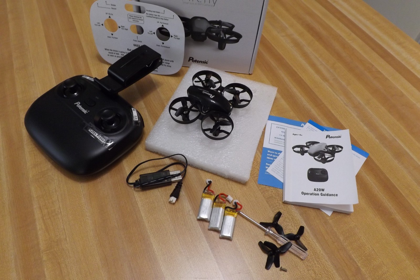 POTENSIC Fire Fly Mini Drone A20W Upgraded FPV Cam version, RTF, 3 NEW Batteries