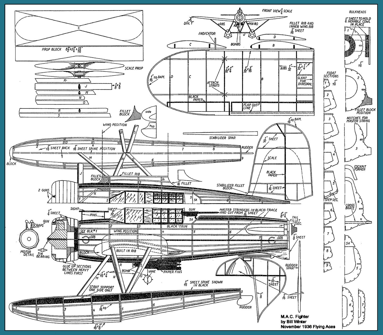 Model Airplane Plans (FF): M.A.C. Fighter 25" Scale Rubber-Powered