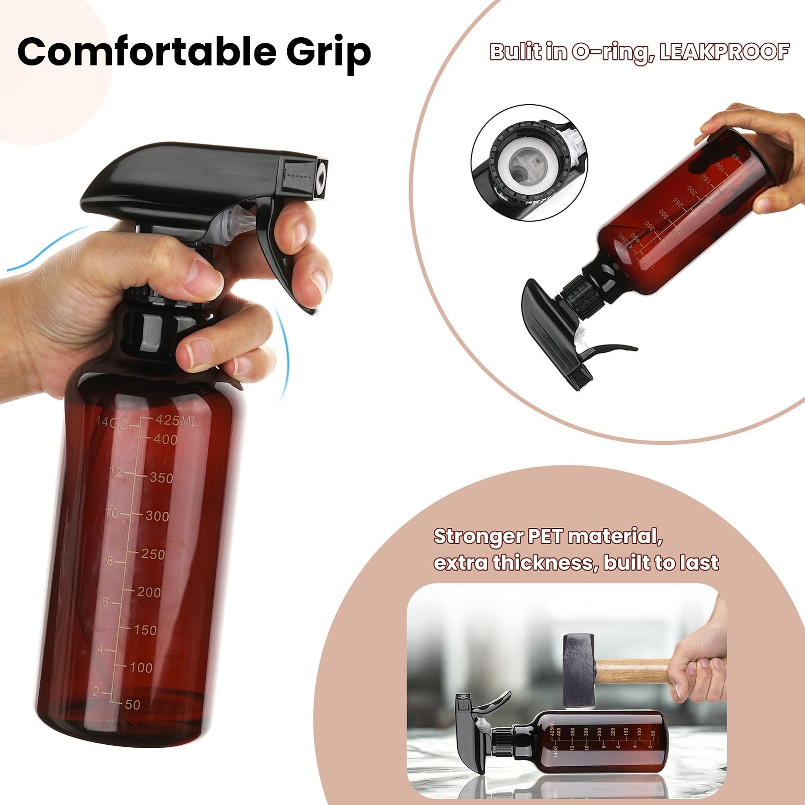 Plastic Spray Bottle 16.9oz Empty Spray Bottles Refillable Container Trigger ...