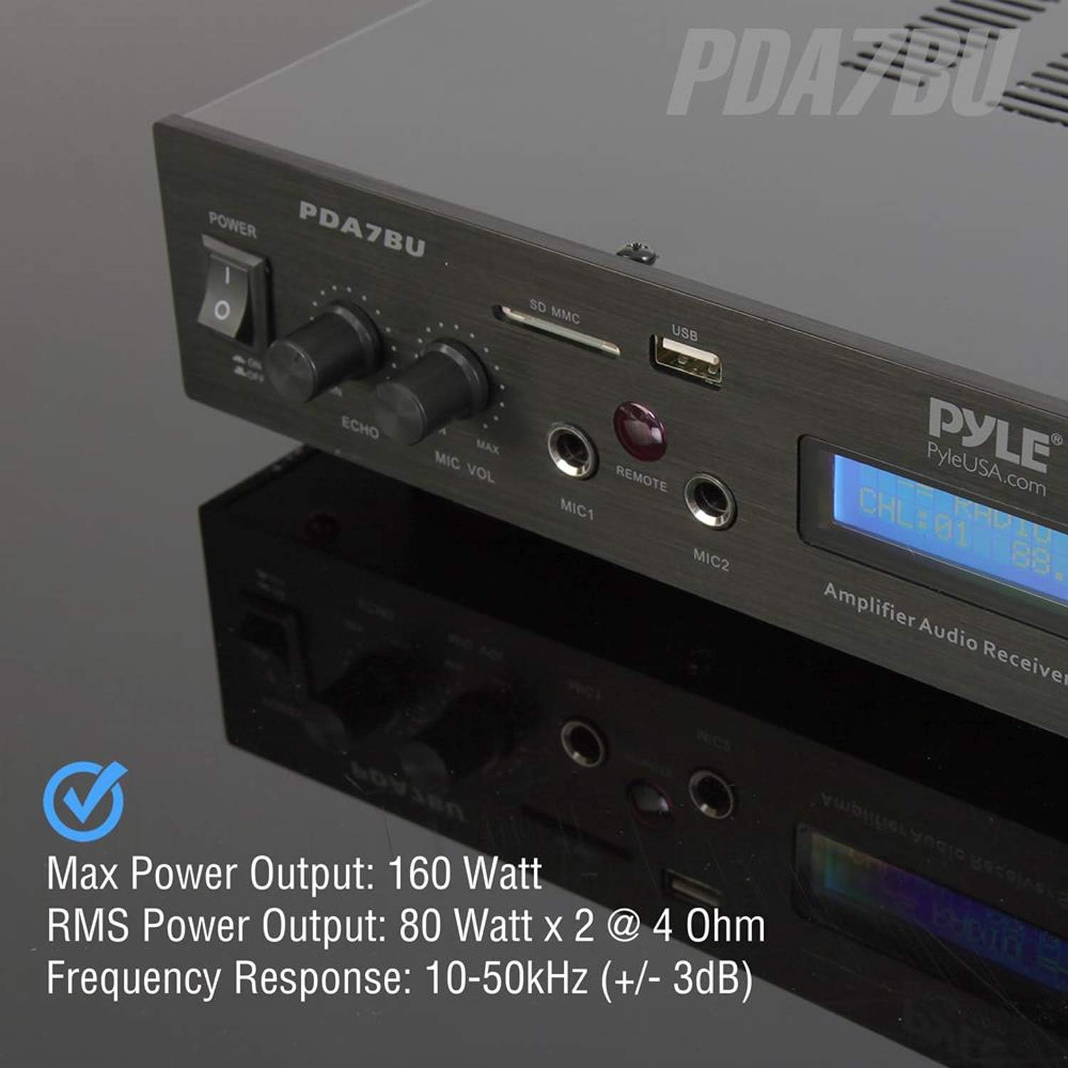Pyle 5 Channel Wireless Bluetooth Power Amplifier 200W Stereo Speaker Receiver