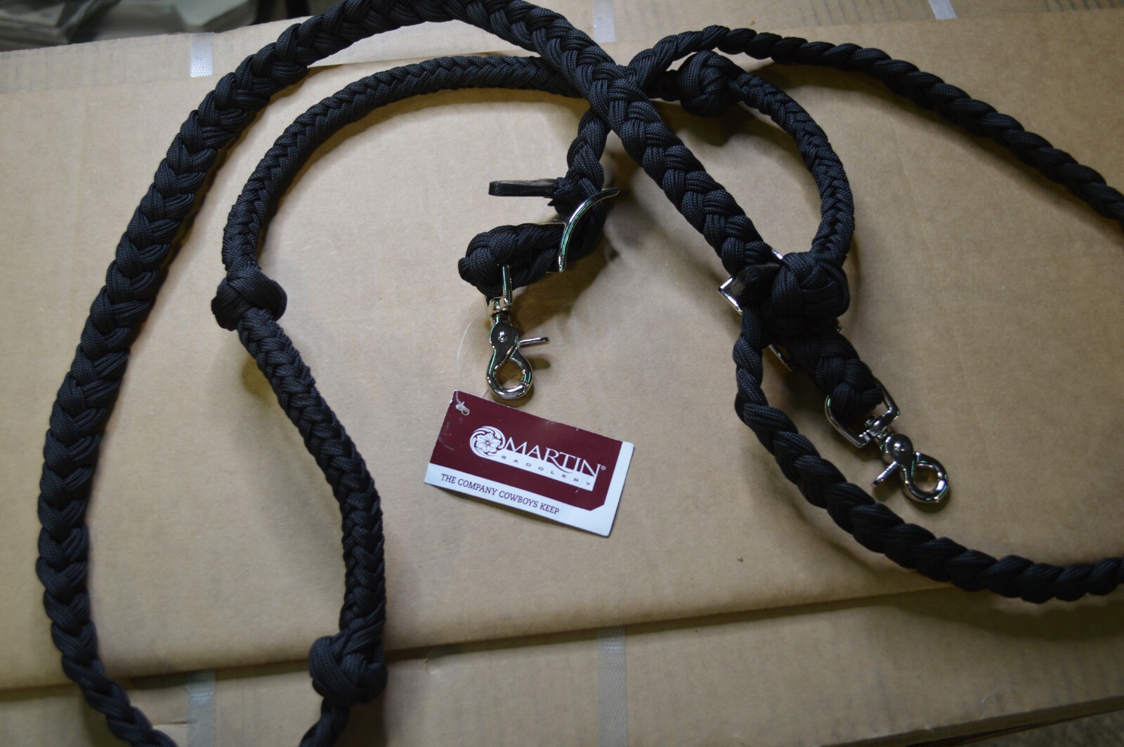 Martin Barrel Reins 1" Braided Nylon w/ Knots Black BR1BNK16BK