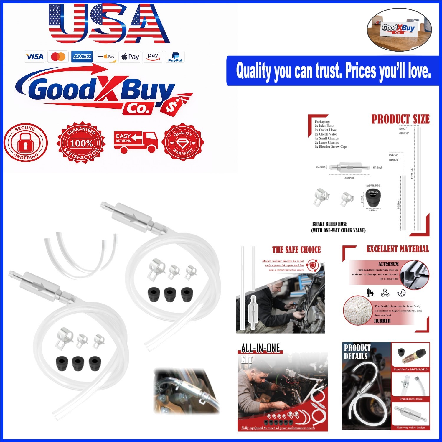 Motorcycle Brake Fluid Bleeder Kit with Check Valve Clamps Hydraulic Maintena...