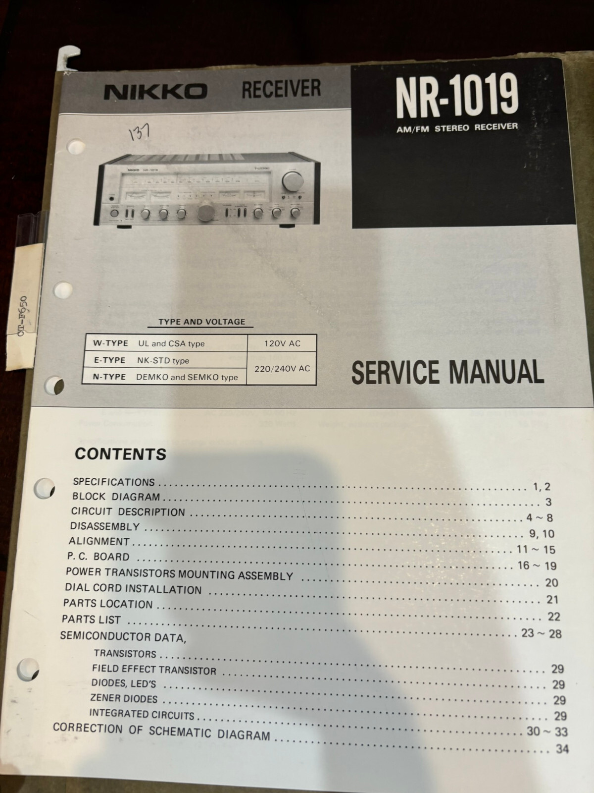 NIKKO NR-1019 NR1019 Repair Service Manual 137 237 **ORIGINAL**