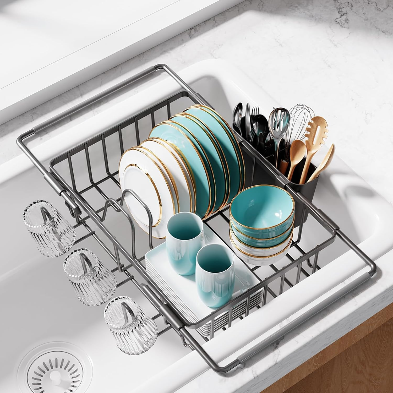 Dish Drying Rack in Sink - Expandable Stainless Steel Dish Rack over The