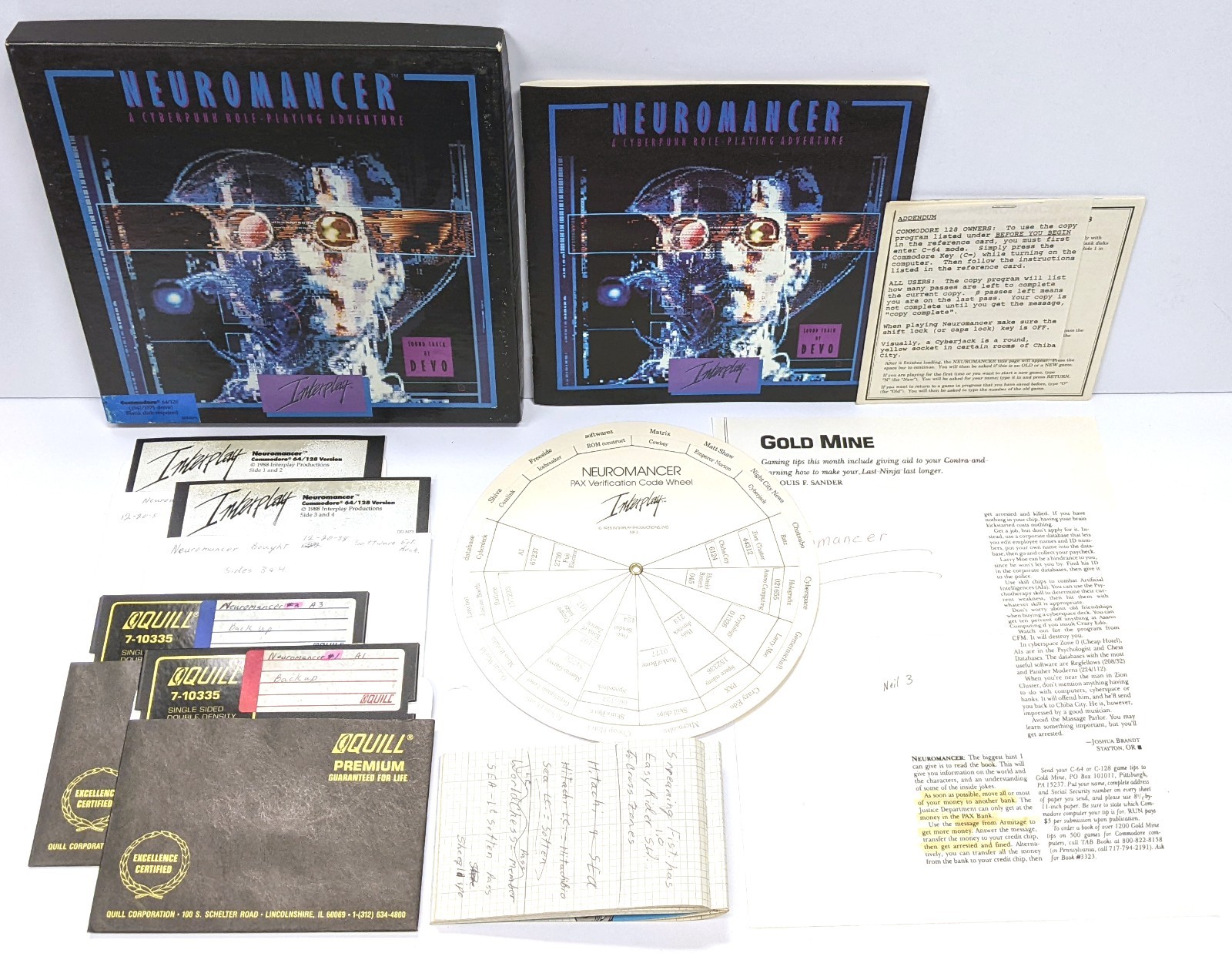Neuromancer (1988) Commodore 64/128 C64 5.25" Tested w/ Code Wheel **Complete**